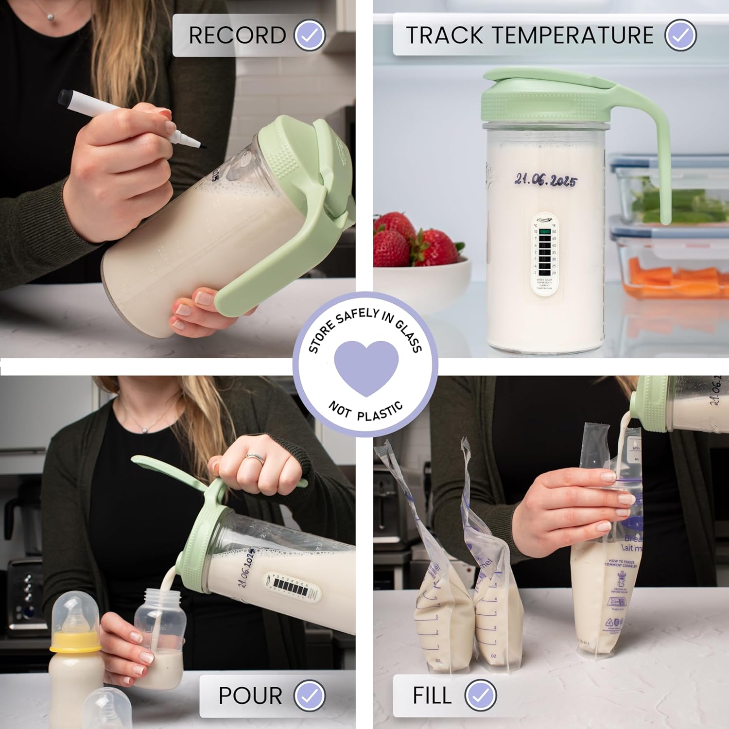 Masontops Breast Milk Storage Kit - 24oz Airtight Mason Jar with Handle, Marker & Stick-on
