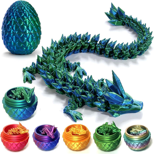 Easter Dragons 3D Printed Dragon Egg with Dragon Inside Crystal Dragon Fidget Toy for Adult Full Articulated Dragon for Home Office Decor