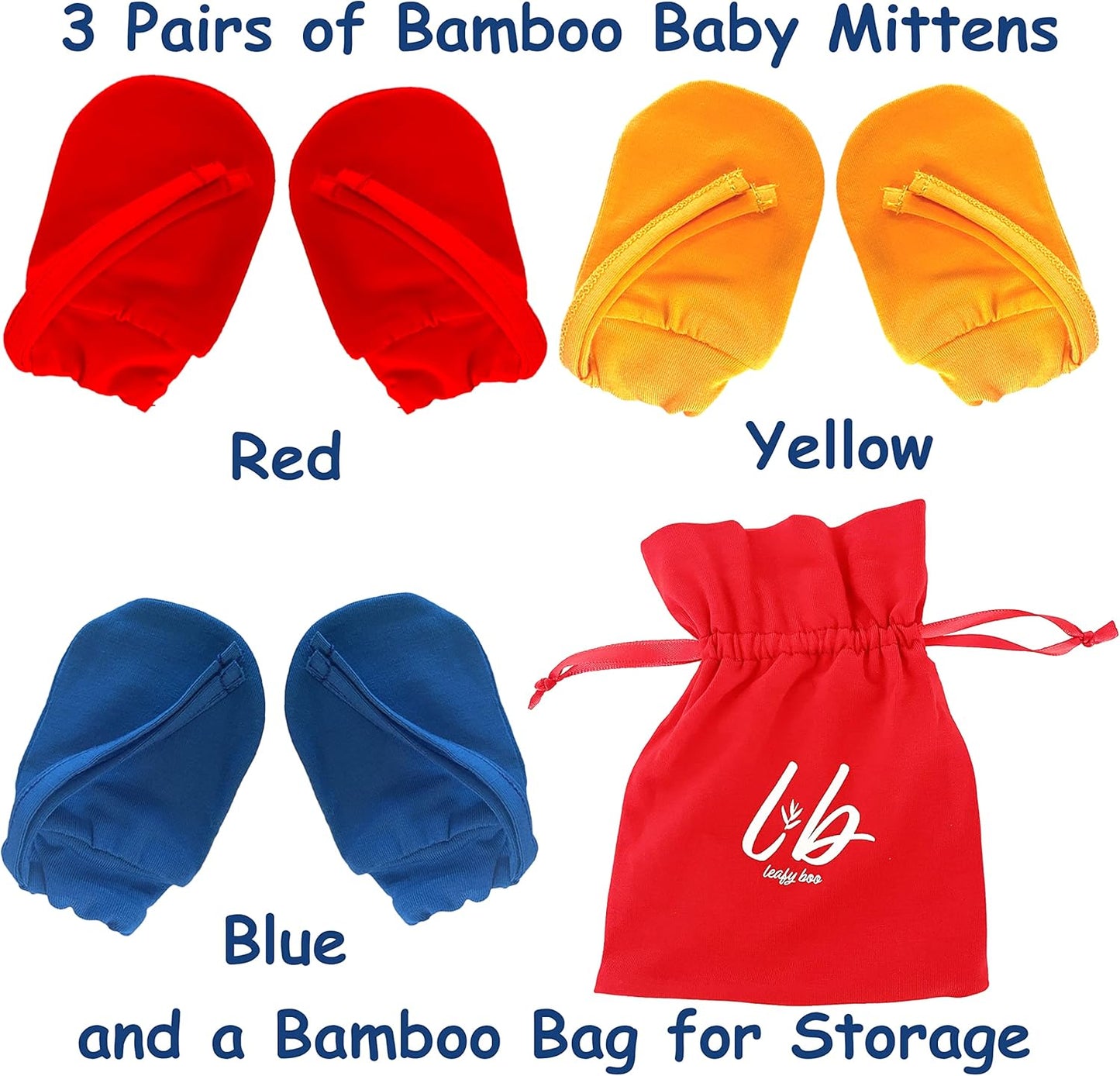 Bamboo Baby Mittens for Eczema, 6-12 Months, Baby Gloves for Dry Skin, Overnight Moisturizing Gloves, 3 Pairs