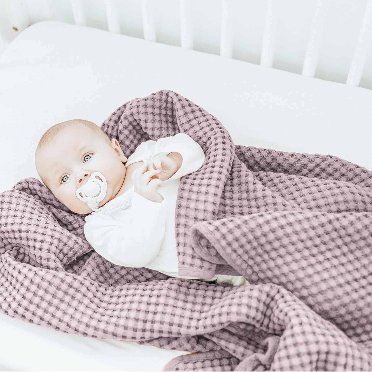 Konssy Waffle Baby Blanket - Soft & Cozy Nursery Swaddle Blanket, Lightweight Toddler Throw for