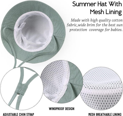 JANGANNSA Cotton Baby Sun Hat Infant Toddler Boys Girls Bucket Hats Summer Sun Protection Kids Beach Caps