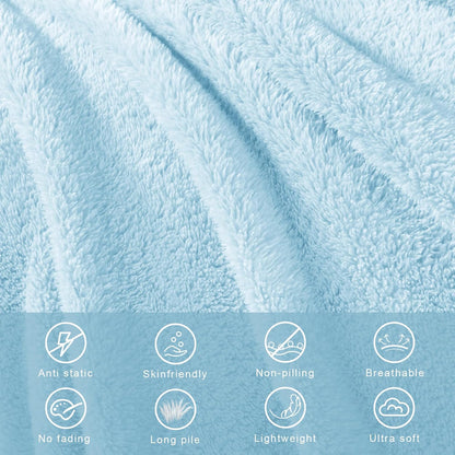 Exclusivo Mezcla King Size Flannel Fleece Blanket, Super Soft Velvet Plush Bed Blanket, Fuzzy Cozy and Warm for All Seasons, 90x104 Inches, Light Blue