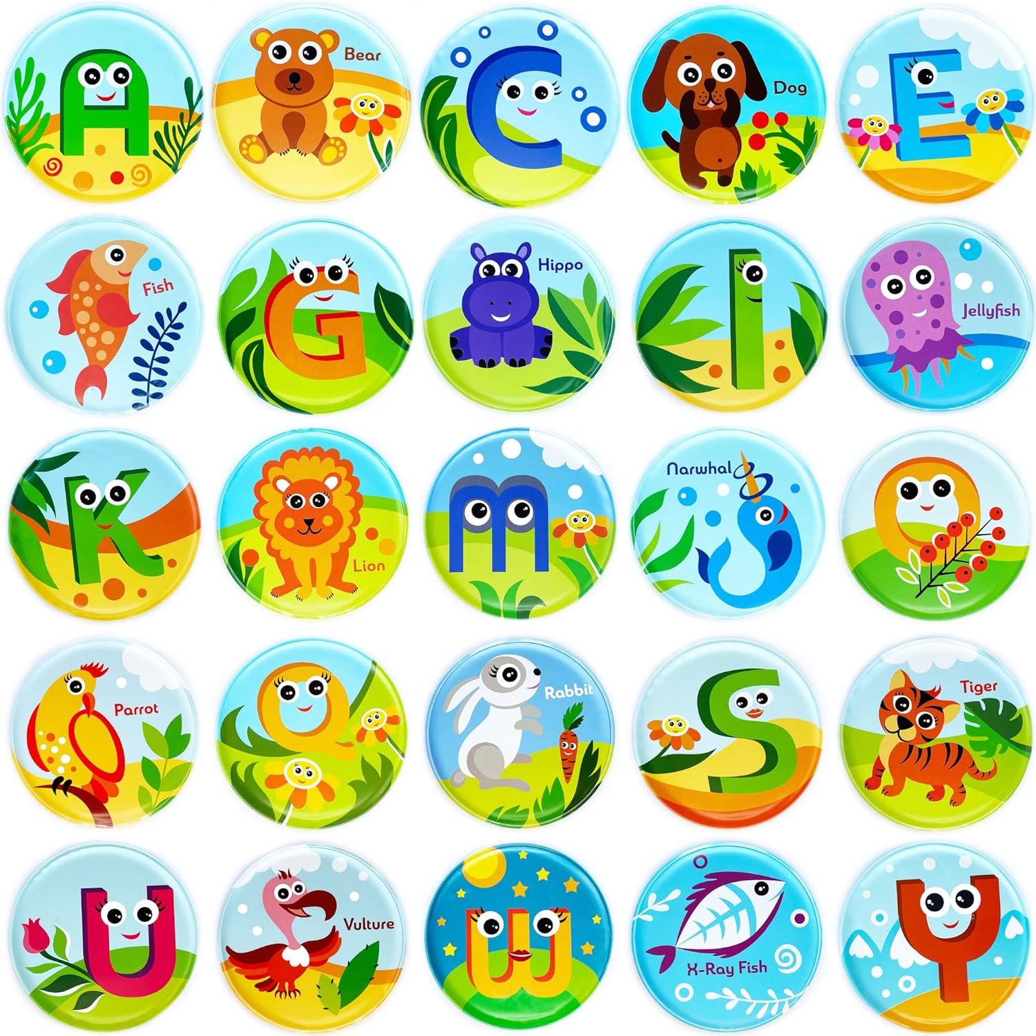 Floating Animals & Alphabet Flash Cards for Bathtub - Preschool Learning Toddler Flash Cards