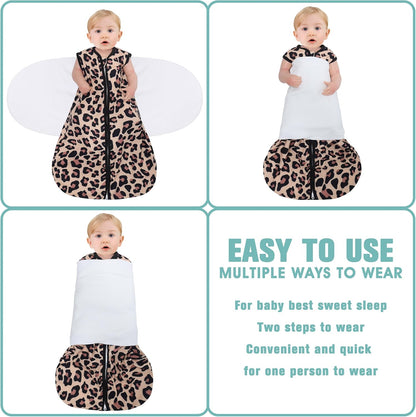 Newborn Sleep Sack Baby Swaddle,3-Way Adjustable Wearable Blanket,100% Rayon Cotton Swaddling Sleeping Bag，TOG 0.5 (Leopard & Cobble, 3-6 Months)