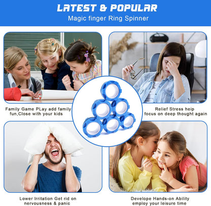 6PCS Magnetic Rings, Colorful Magnetic Ring Fidget Toys, ADHD Anxiety Relief Decompression Finger Magnetic Ring,Funny Gifts Kids Magnetic Spinner Ring for Boys Girl