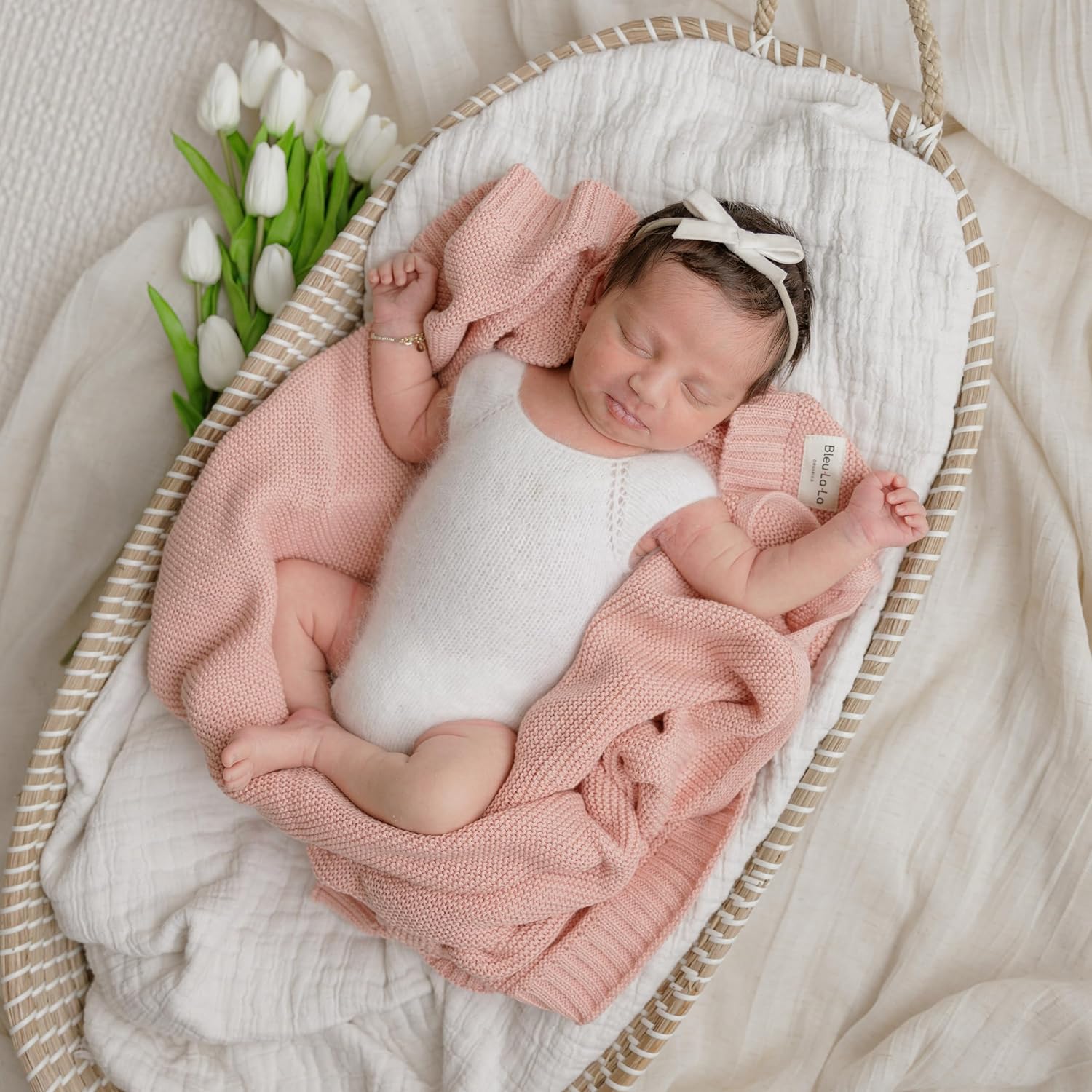 Heritage Knit Organic Receiving Swaddle Blanket for Girls - 100% Luxury Organic Cotton Soft Knit