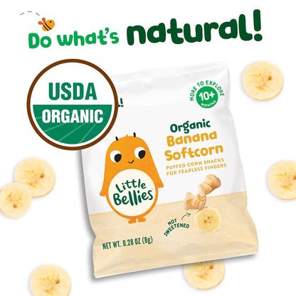 Little Bellies Organic Softcorn Variety Pack, Apple & Berry and Banana (Pack of 18 x 0.28 oz