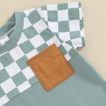 fhutpw Baby Toddler Boy Clothes Summer Outfits 6 12 18 24 Months Patchwork Short Sleeve T Shirt & Shorts Sets with Pockets