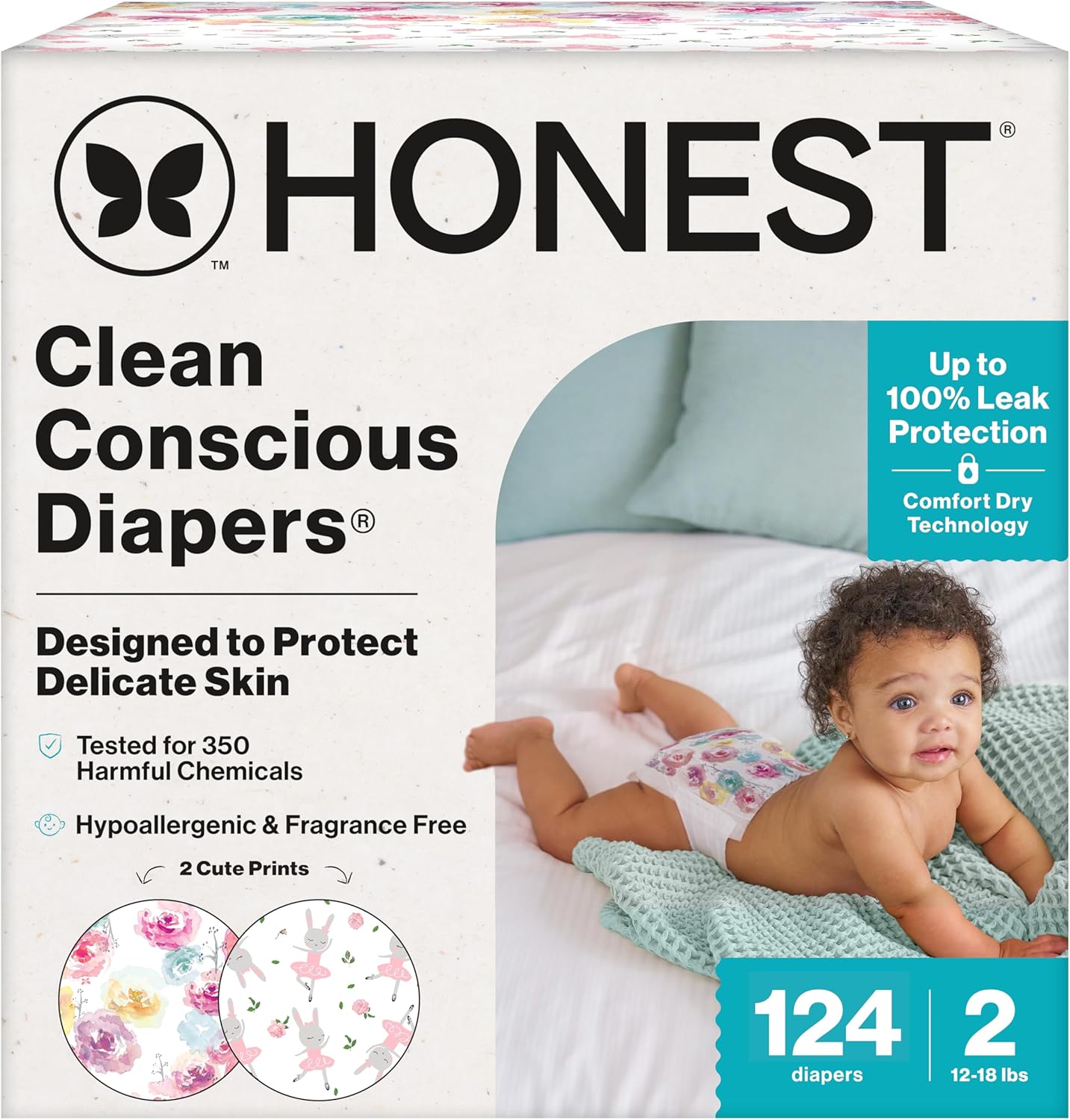 The Honest Company Clean Conscious Diapers for Delicate Skin | Up to 100% Leakproof |