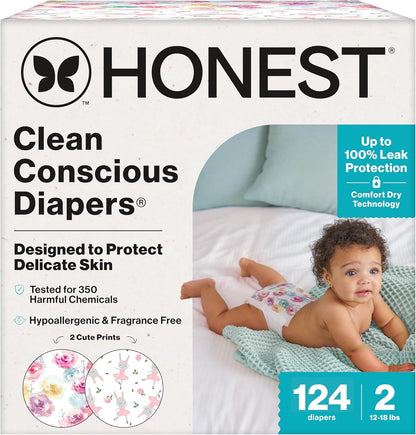 The Honest Company Clean Conscious Diapers for Delicate Skin | Up to 100% Leakproof |
