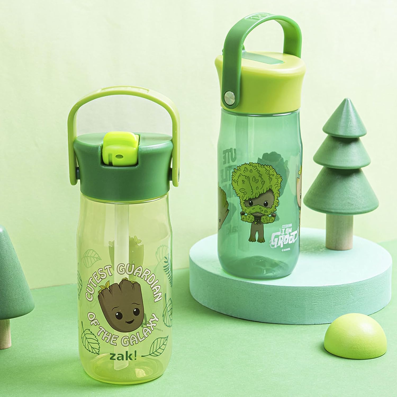 Zak Designs Harmony Marvel Groot Water Bottle for Travel or At Home, 18oz Recycled Plastic is
