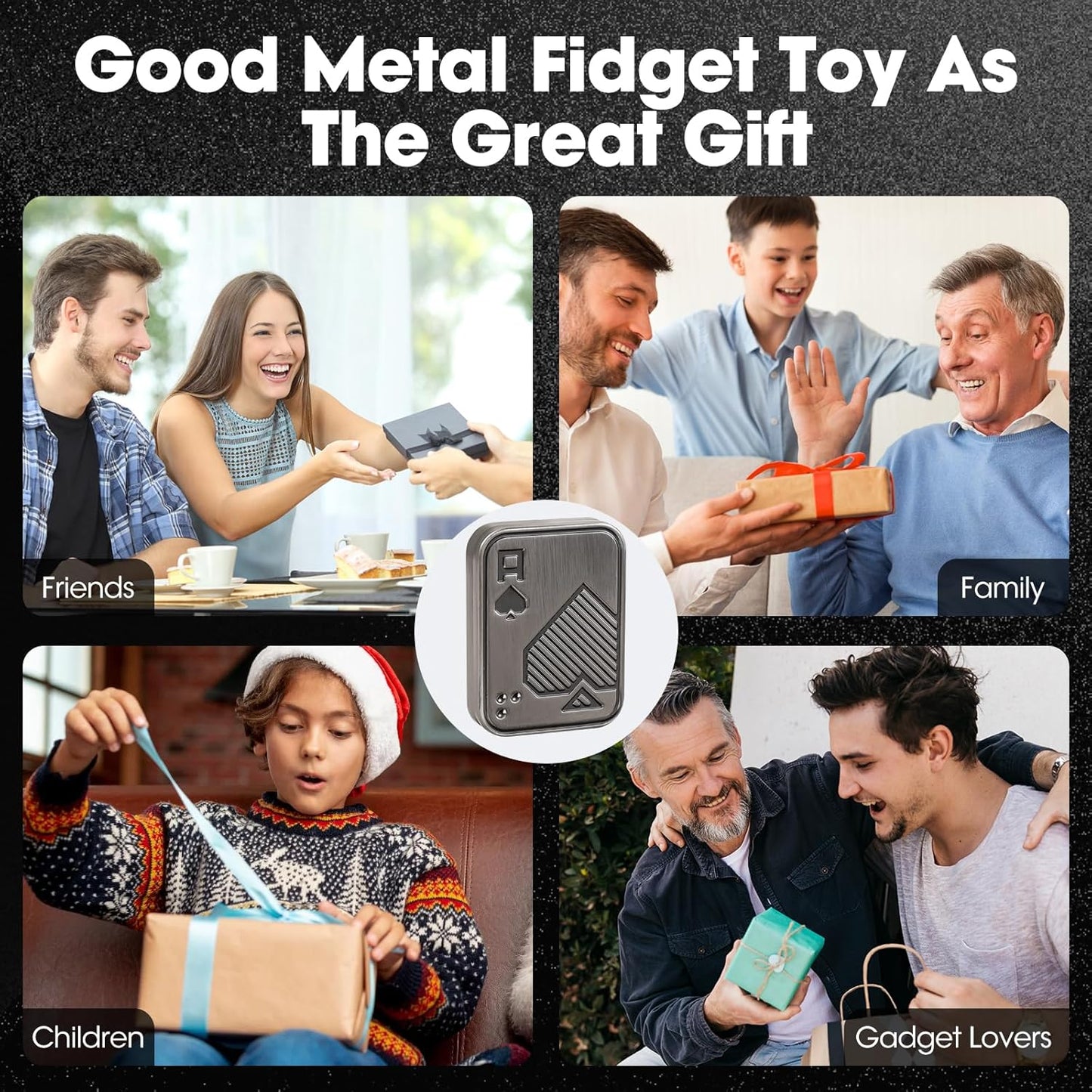 Fidget Slider, Metal Poker Push Card, Fidget Toy, Fidget Clicker for Adults, Relieve Stress, Gift for Boyfriend, Husband and Father (Silver A)