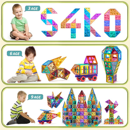 TEMI Magnetic Tiles,Building Blocks, Magnets Building Set, Learning & Education Toys Christmas Toy Gift for Ages 3 4 5 6 7 8+ Year Old Toddler Kids Boys and Girls (Magnetic Tiles-180pcs)