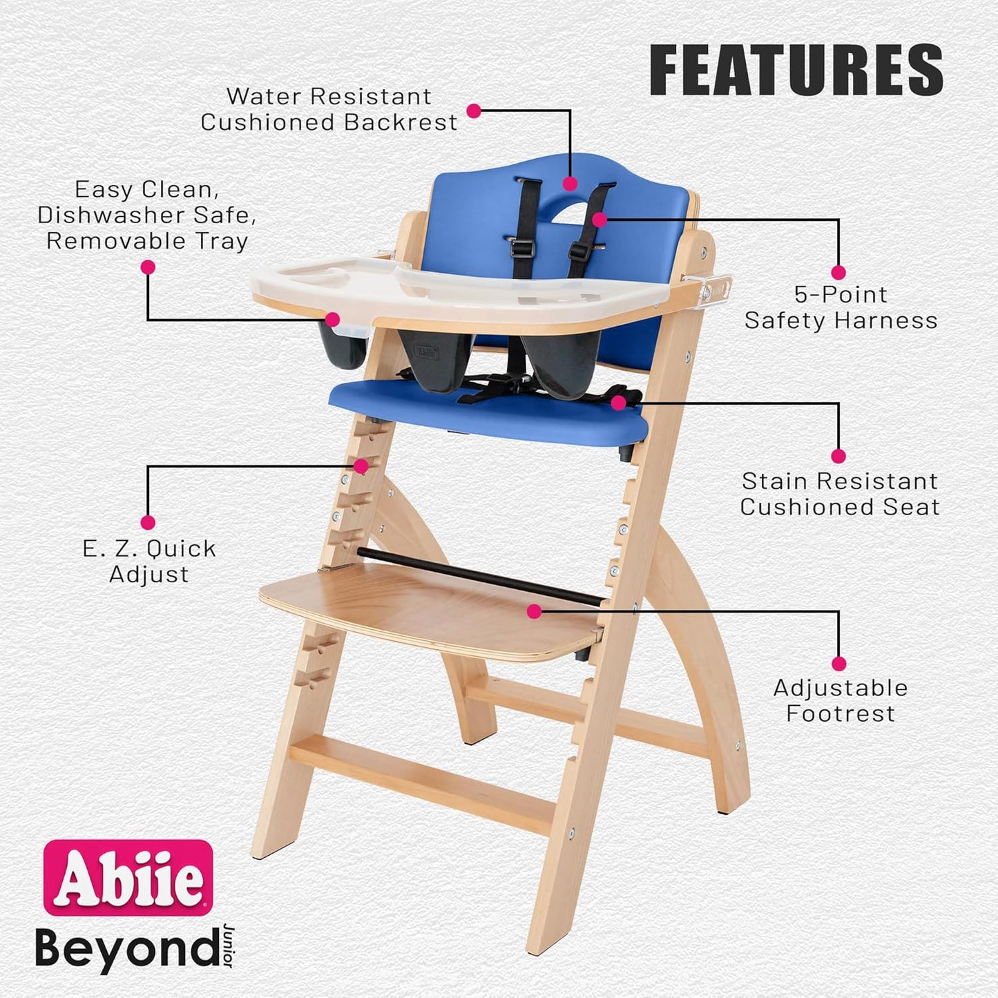 Abiie Beyond Junior Wooden High Chair with Tray - Adjustable and Convertible High Chair for Babies