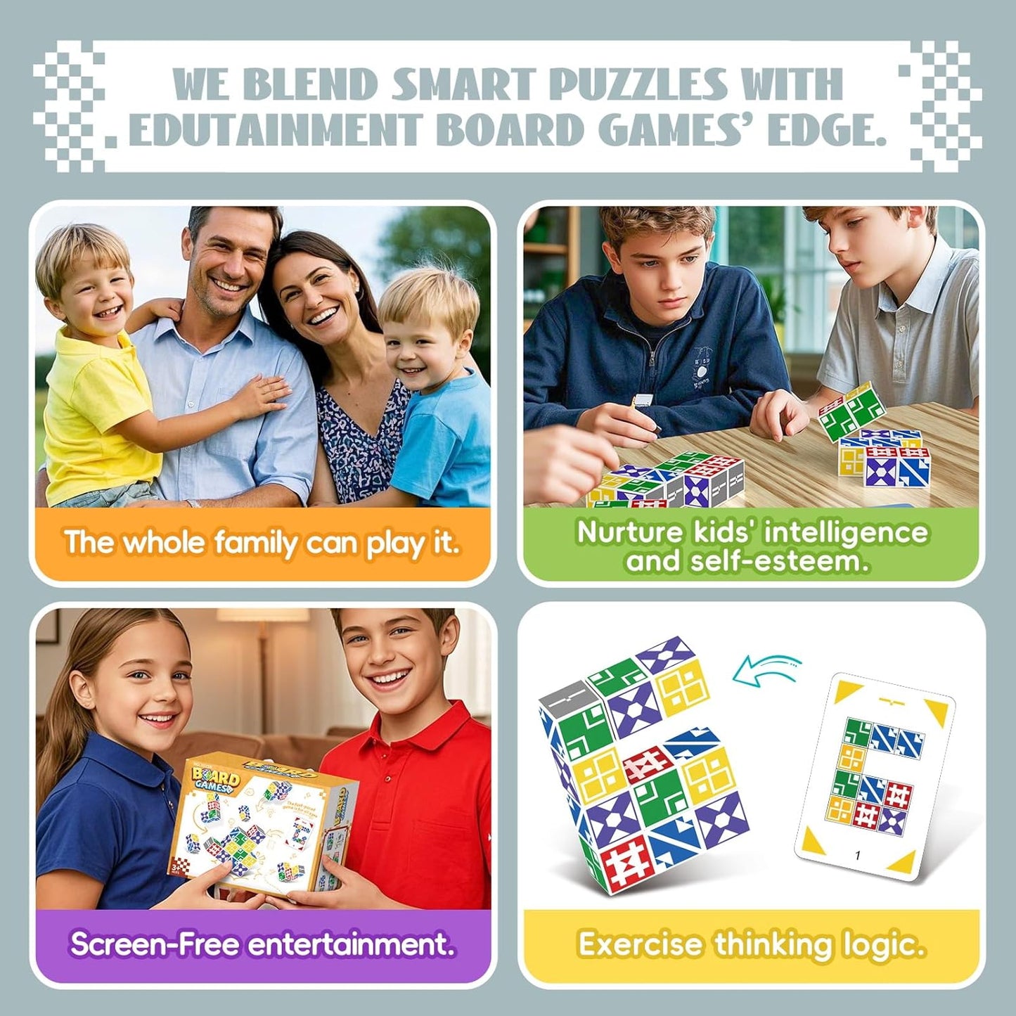 Family Board Game for Kids & Adults, Block Puzzle Games for Boys & Girls Ages 4-8 8-12, 2+ Player Card Matching Puzzles for Children 3+ Year Olds