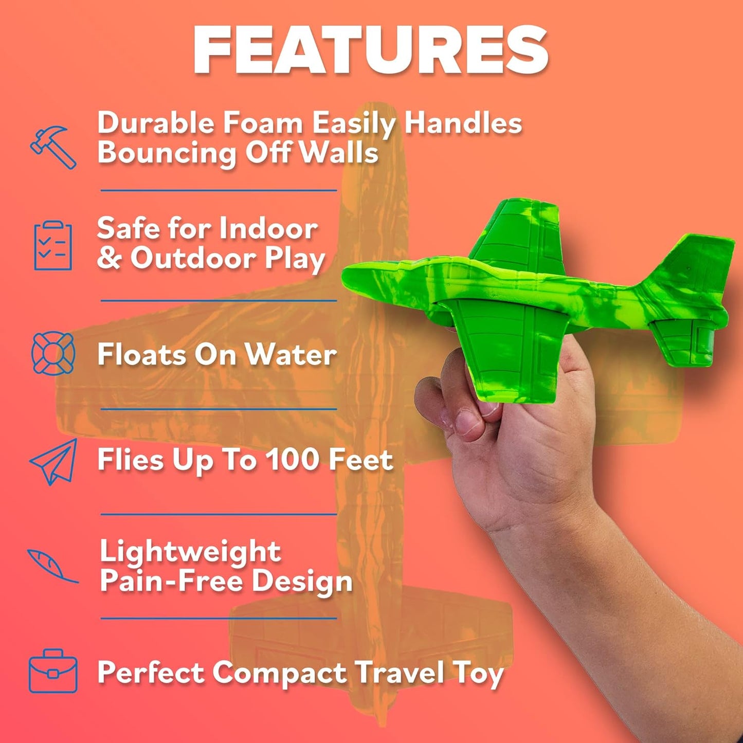 Foam Airplanes For Kids - Fun Glider Toys for Ages 4 5 6 7 8 9 10 Year Old & Up - Best Toy Gift Boy Toys Basket Stuffer Gifts - Small Birthday Gifts for Boys & Girls Party Favors - Air Plane Gift Idea