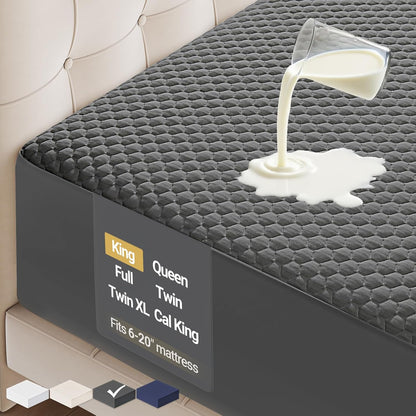OhGeni 100% Waterproof Mattress Protector, King-Gray Size Mattress Pad, Fits 6"-20" Mattresses with