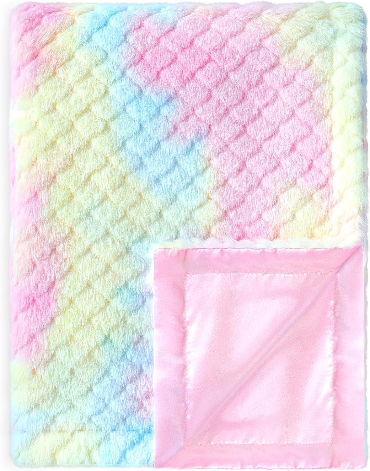 Baby Blanket for Girls Tie Dye Rainbow Fleece Fluffy Fuzzy Blanket with Soft Luxury Silk Silky