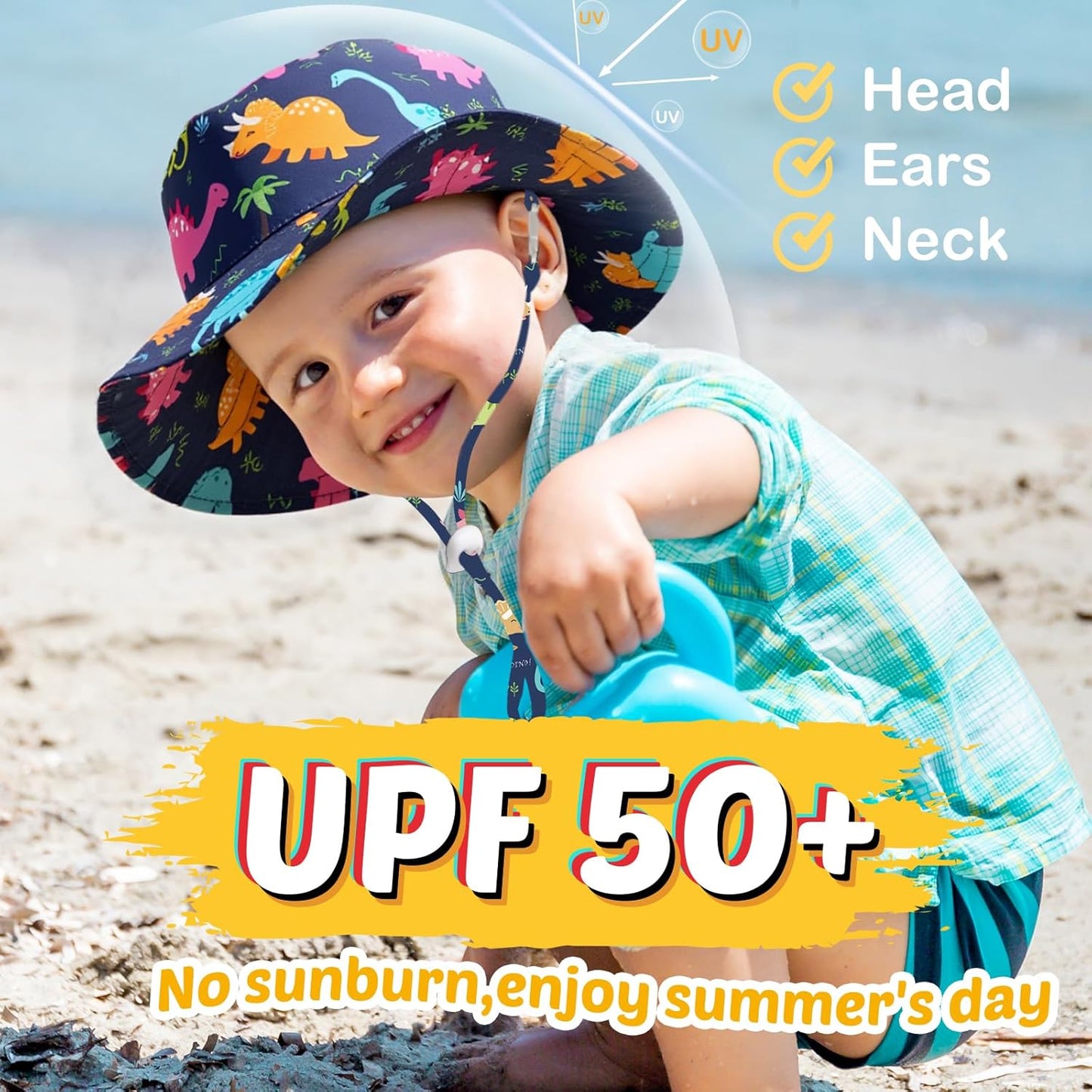 Baby Sun Hat Kids Summer UPF 50+ Toddler Bucket Hat Wide Brim Adjustable Beach Hats for Boys Girls Age 0-6 Years