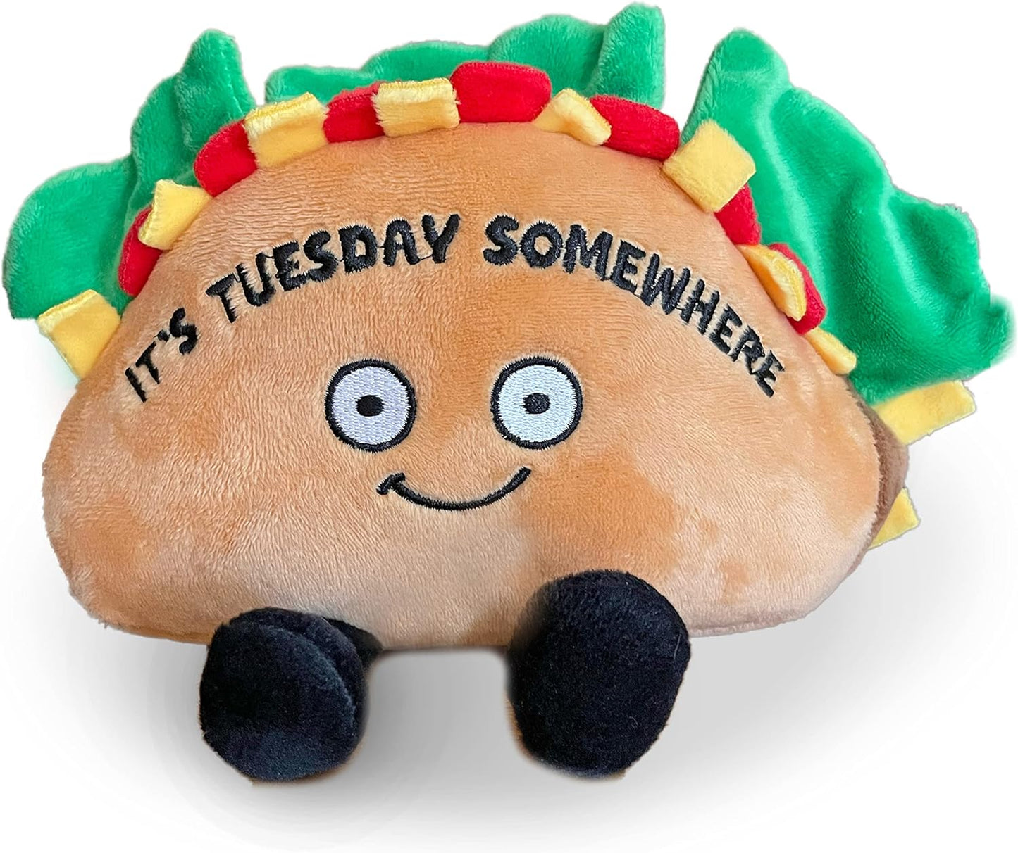 Taco Foodie Plushie, Funny Pun Meme Gag Gift, White Elephant, Stocking Stuffer Present, Great for Emotional Support, Fun Desk Accessory, Weighted Base for Display