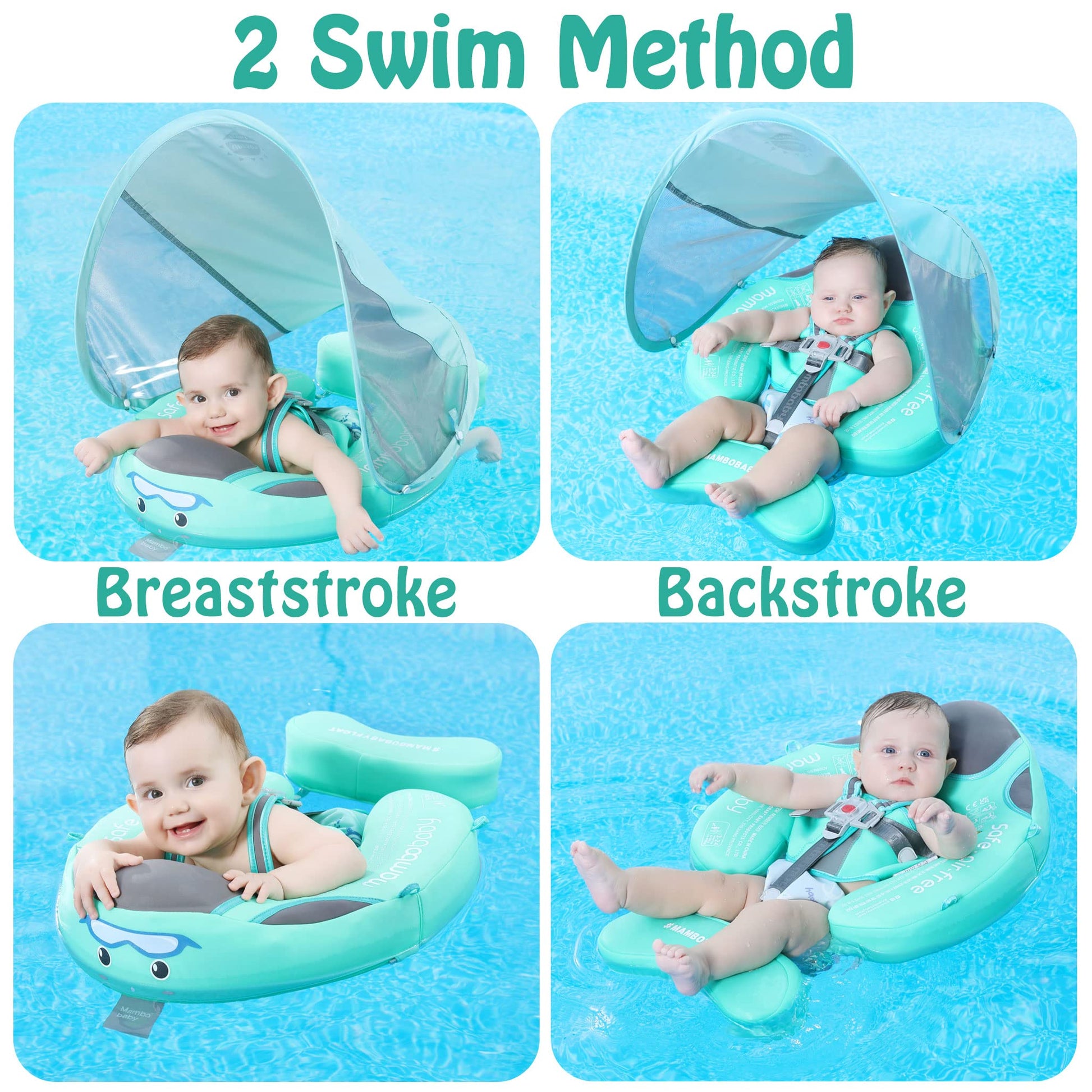 Mambobaby Float with Canopy – Baby Swim Float with Tail, New Upgraded Non-Inflatable Solid Baby