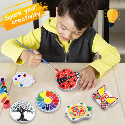 Weilim Paint Your Own Stepping Stones 5-Pack for Kids, Boys & Girls Ages 3-12, Butterfly, Turtle, Flower, Tree & Ladybug DIY Outdoor Garden Art & Craft Ceramic Painting Set