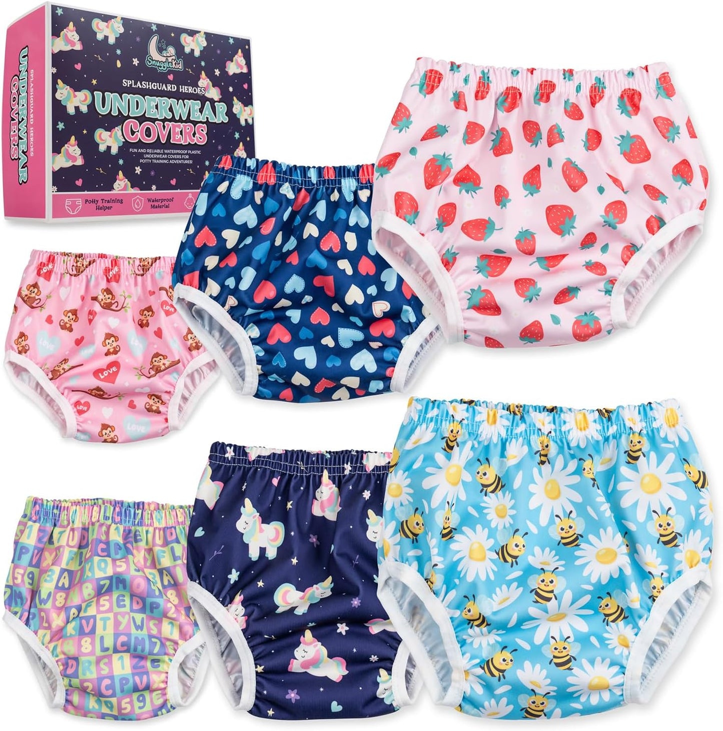 Waterproof Plastic Underwear for Potty Training, 6-Pack - Super-Soft Cloth Diaper Covers with Ultra-Thin TPU Inner Layer to Prevent Leaks - Reusable - Multicolor Prints