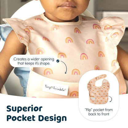 Tiny Twinkle Mess Proof Baby Bibs for Eating - Waterproof, Wipeable Bibs - Toddler Bibs - Travel