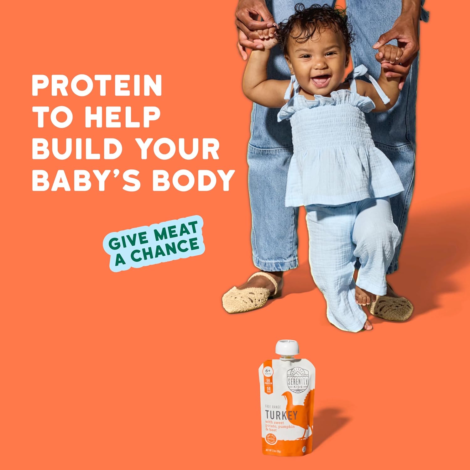 Serenity Kids 6+ Months Organic Baby Food Pouches - BPA-Free Range Turkey Pouches with Pumpkin