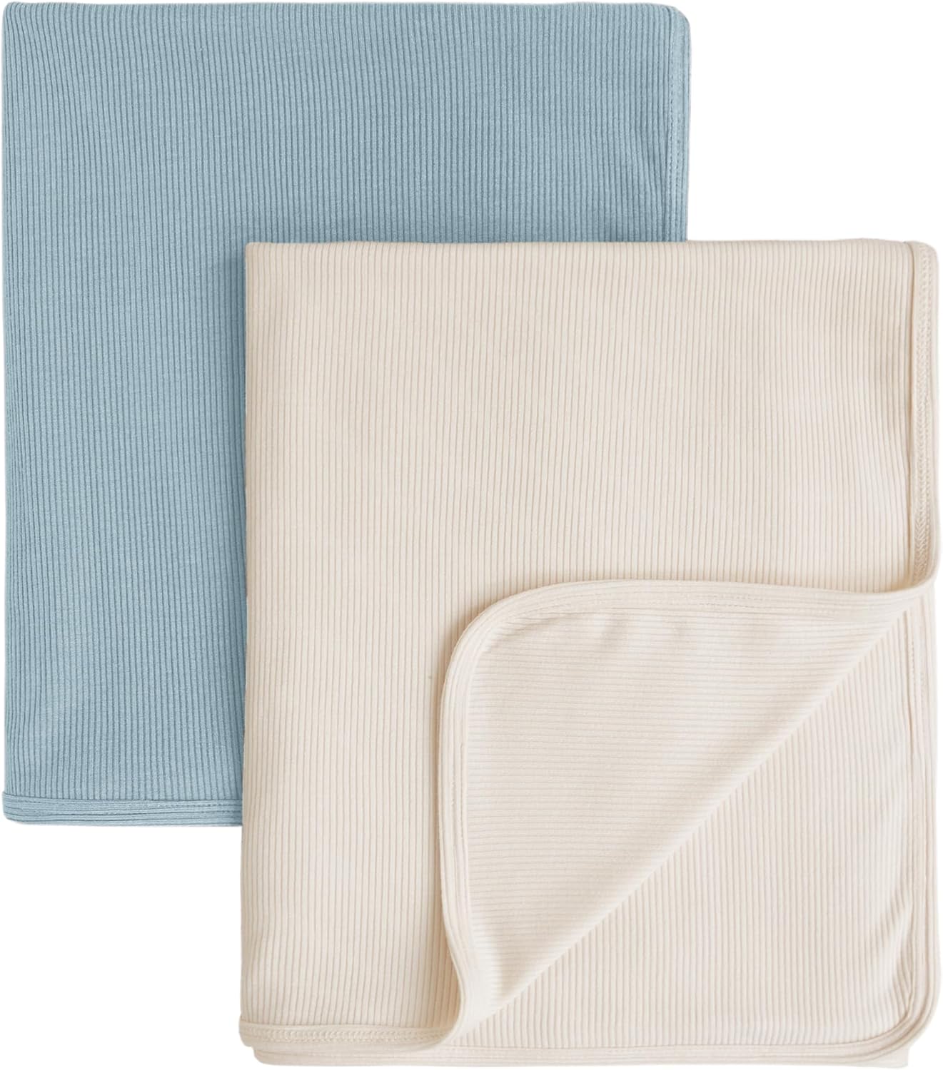 Konssy Knit Baby Blanket 2 Pack, Soft Ribbed Swaddle Receiving Blankets for Boys & Girls