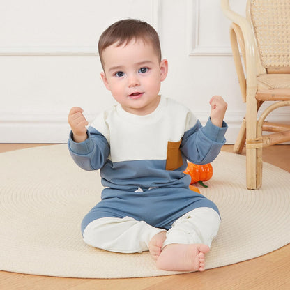 Kupretty Toddler Baby Boy Fall Winter Clothes Color Block Long Sleeve Sweatshirt Pullover Tops + Joggers Pants Outfit Set