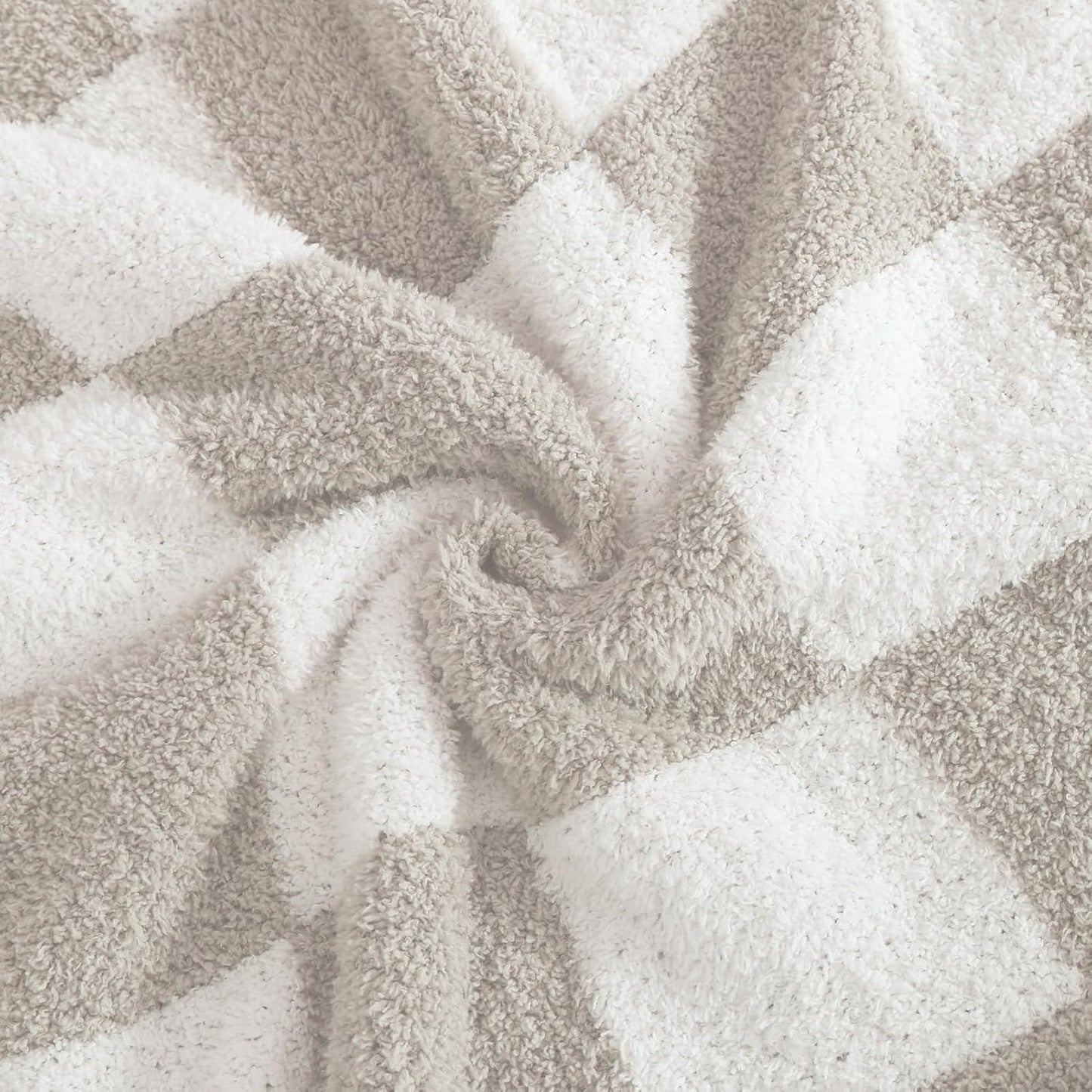 WRENSONGE Checkered Throw Blanket, Taupe Soft Cozy Fluffy Warm Hand Made Throw Blankets for Couch