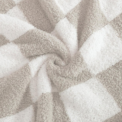 WRENSONGE Checkered Throw Blanket, Taupe Soft Cozy Fluffy Warm Hand Made Throw Blankets for Couch