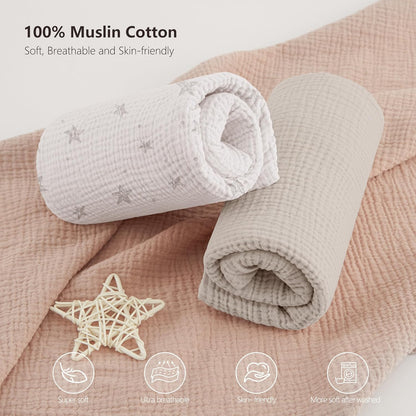 Bearmoss Muslin Mini Crib Sheets for Pack N Play Mattress - 100% Cotton - 38"x24" Soft Breathable