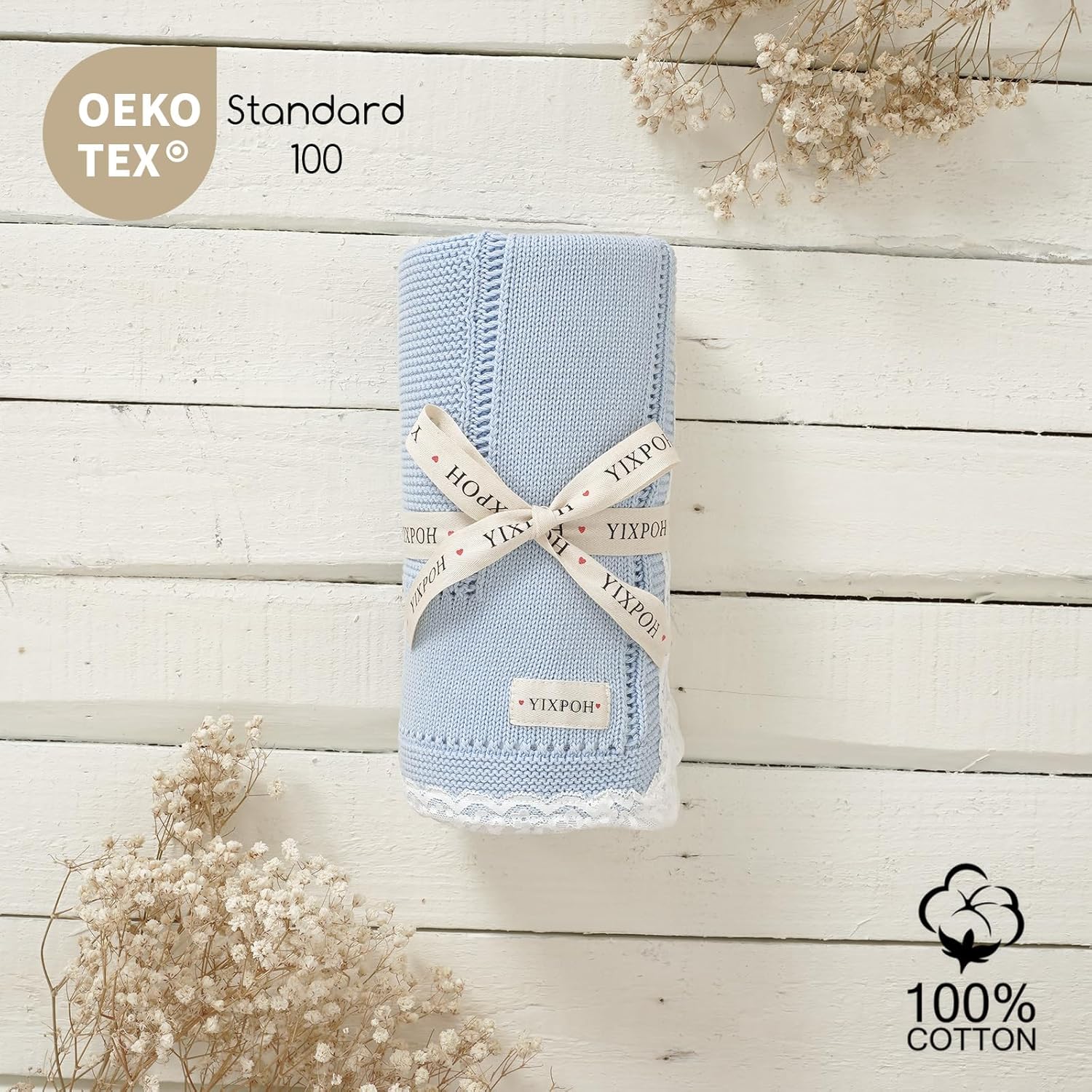 100% Organic Cotton Baby Blanket Knitted Softer Receiving Swaddle Warm Cozy Cuddle Crib Blanket for
