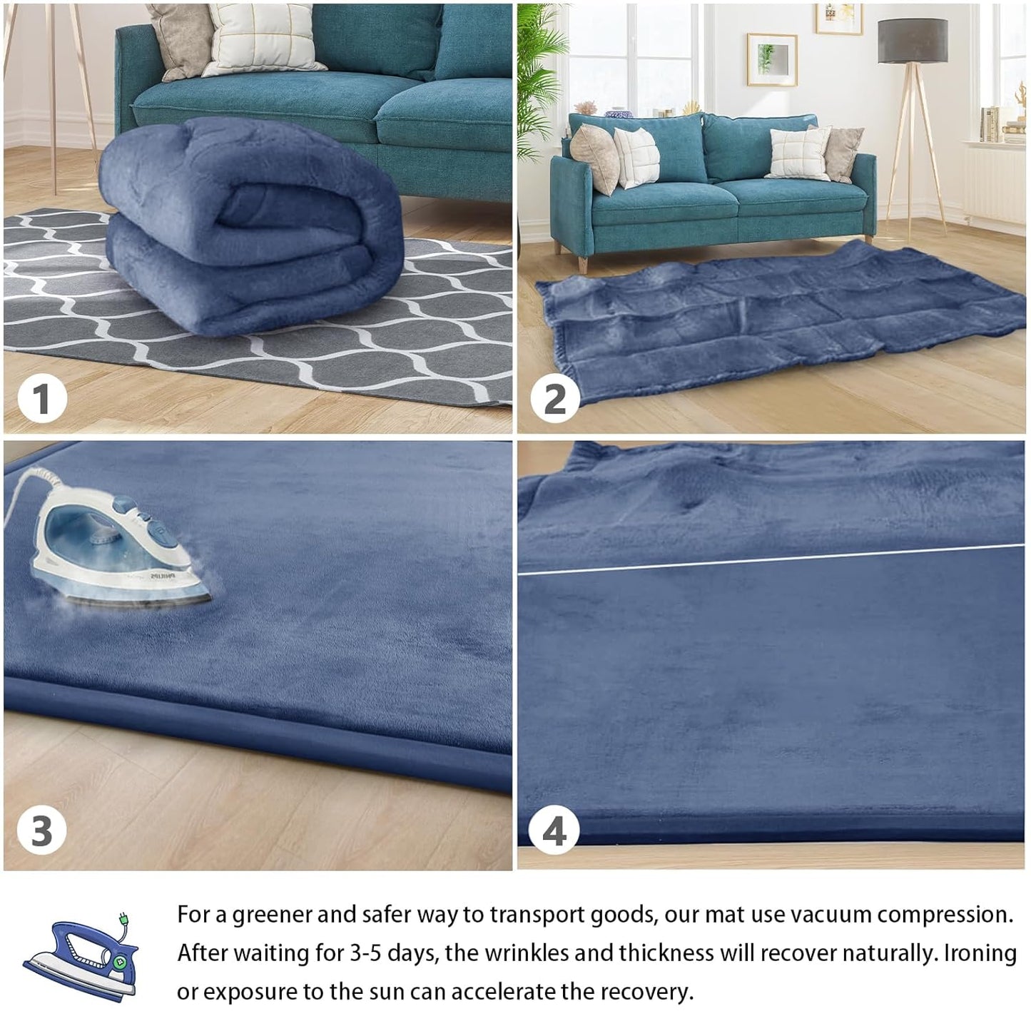 Baby Play Mat for Floor Tummy Time Mat Nursery Rug Muscle Mat Area Rug Playroom Rug Tatami Mat 4'11x3'28" Memory Foam 1.3" Thick Crawling Mat for Babies,Toddlers, Infants, Kids,Floor Mat(Blue)