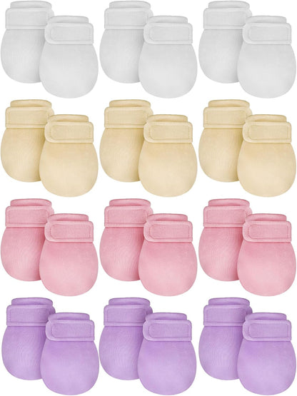 Newcotte 12 Pairs Adjustable Preemie Baby Mittens No Scratch Newborn Cotton Breathable Gloves Warm Mitts for Boys Kids