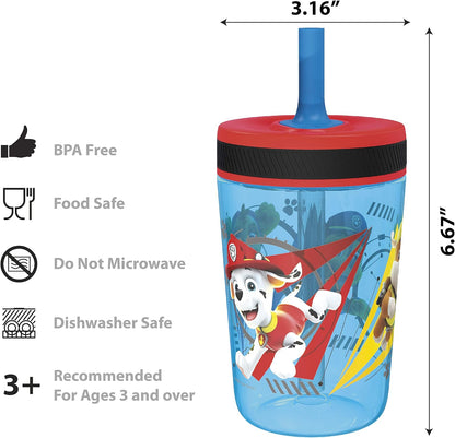 Zak Designs PAW Patrol Kelso Tumbler Set, Leak-Proof Screw-On Lid with Straw, Bundle for Kids