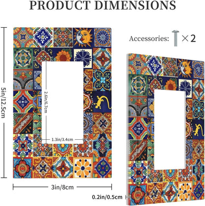 Talavera Mexican Tiles Traditional Color Decoration Print Decorative Outlet Covers 1 Gang Single Rocker Light Switch Cover Plate Wall Plates GFCI Faceplate for Kitchen Bathroom Decor