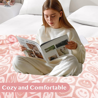 WRENSONGE Checkered Throw Blanket Blossom Smiling Face Soft Cozy Fluffy Warm Hand Made Throw
