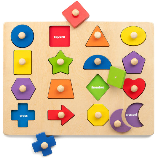 Coogam Montessori Toy Wooden Shape Peg Puzzle, Fine Motor Color Matching Sorting Board, Early