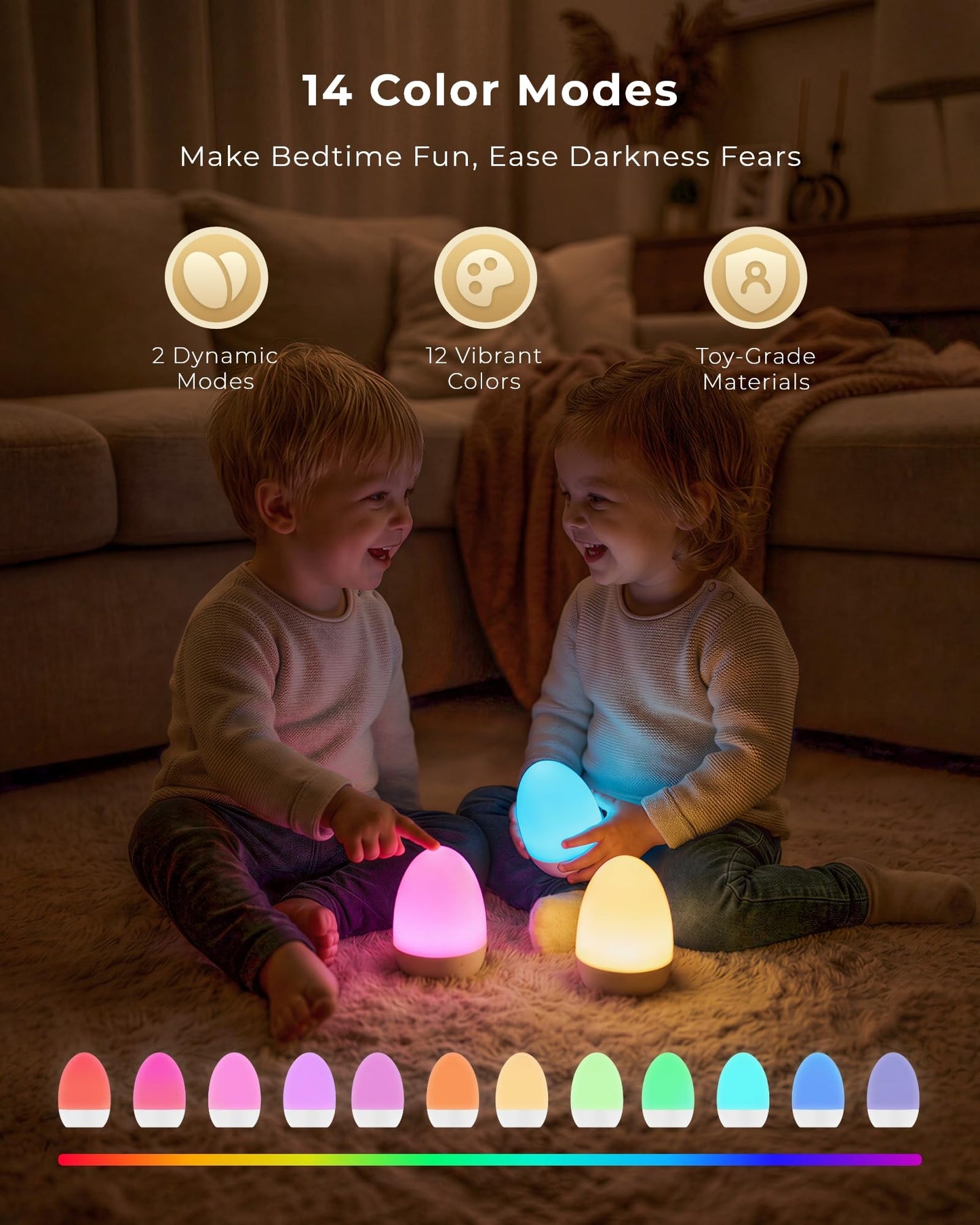 FULNIX Egg Light for Nursery, Eye-Caring Touch Control Rechargeable Baby Night Light with 17 Color