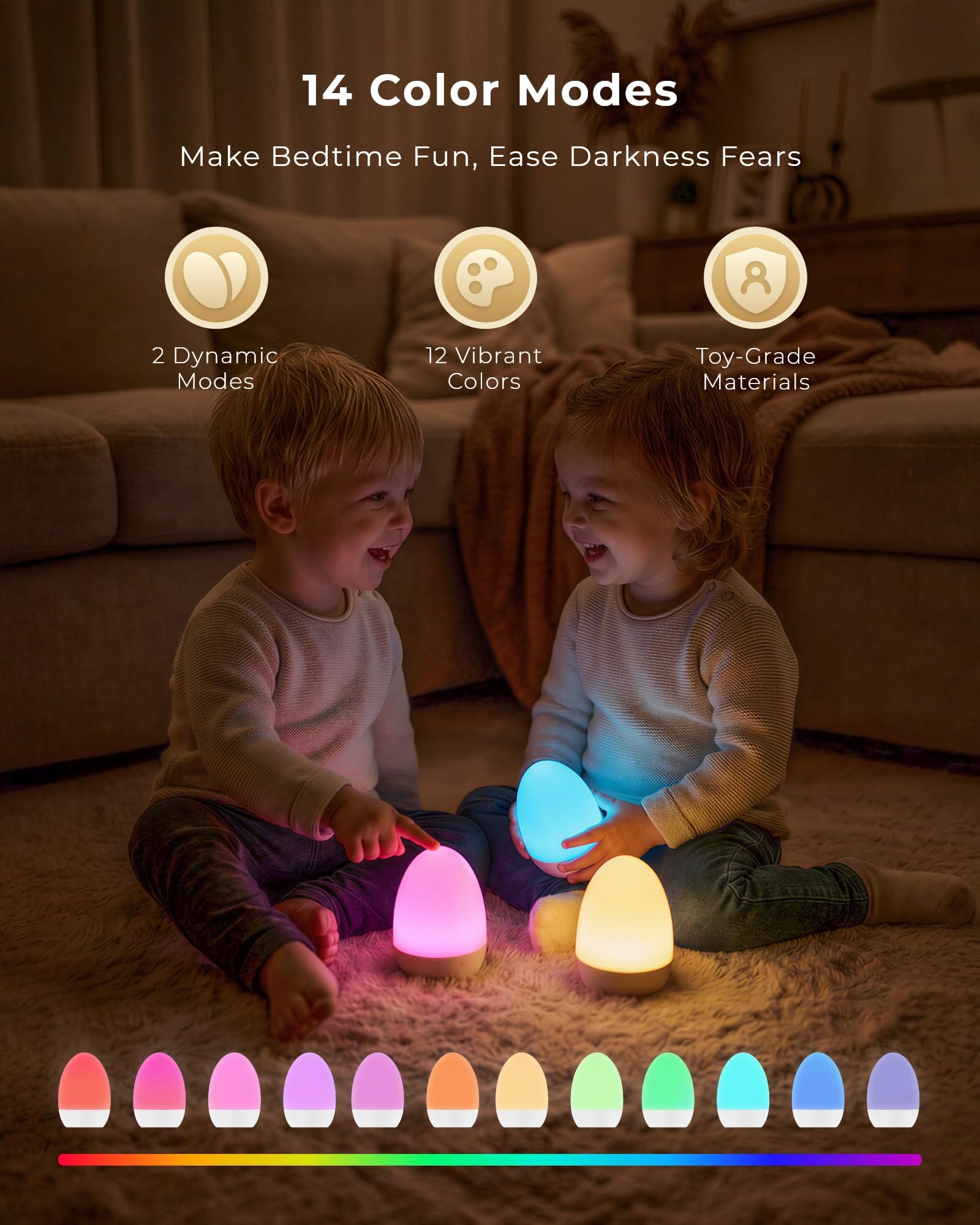 FULNIX Egg Light for Nursery, Eye-Caring Touch Control Rechargeable Baby Night Light with 17 Color