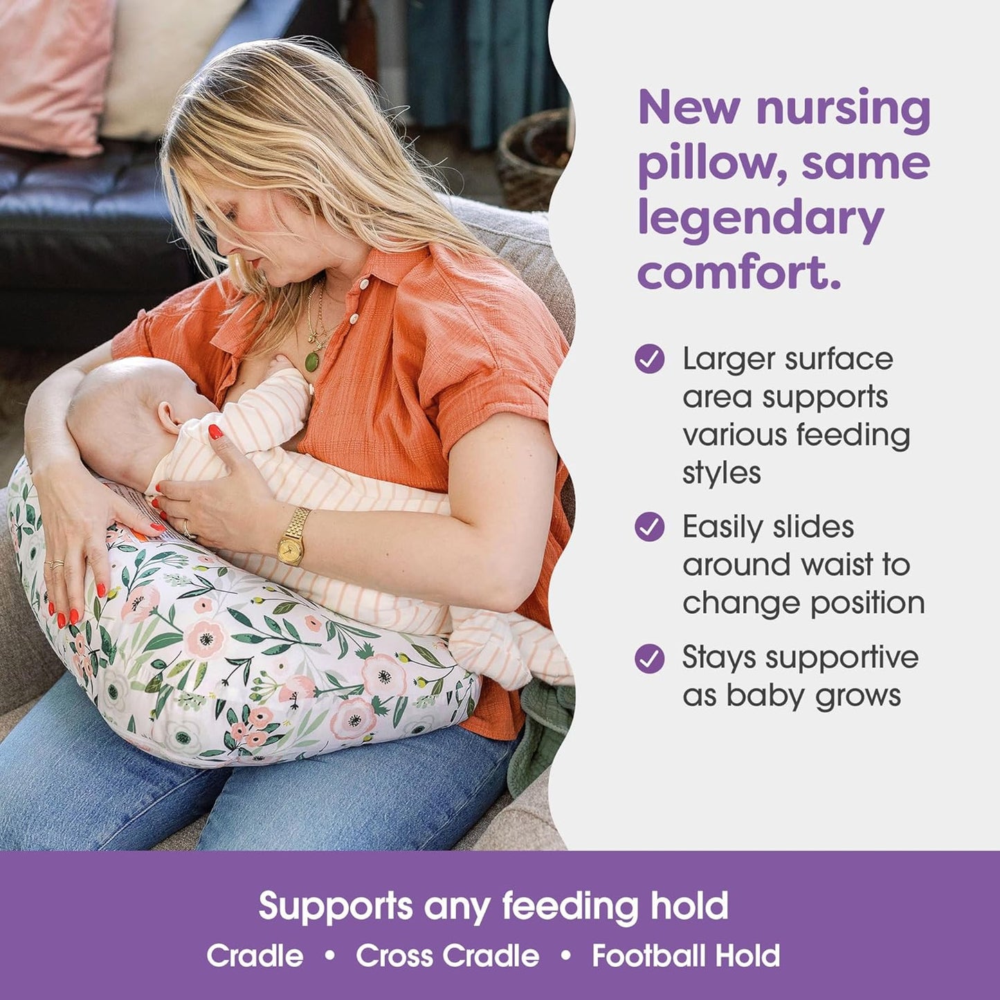 Boppy Nursing Pillow - Ergonomic Bottle & Breastfeeding Pillow with High, Firm, Large Area