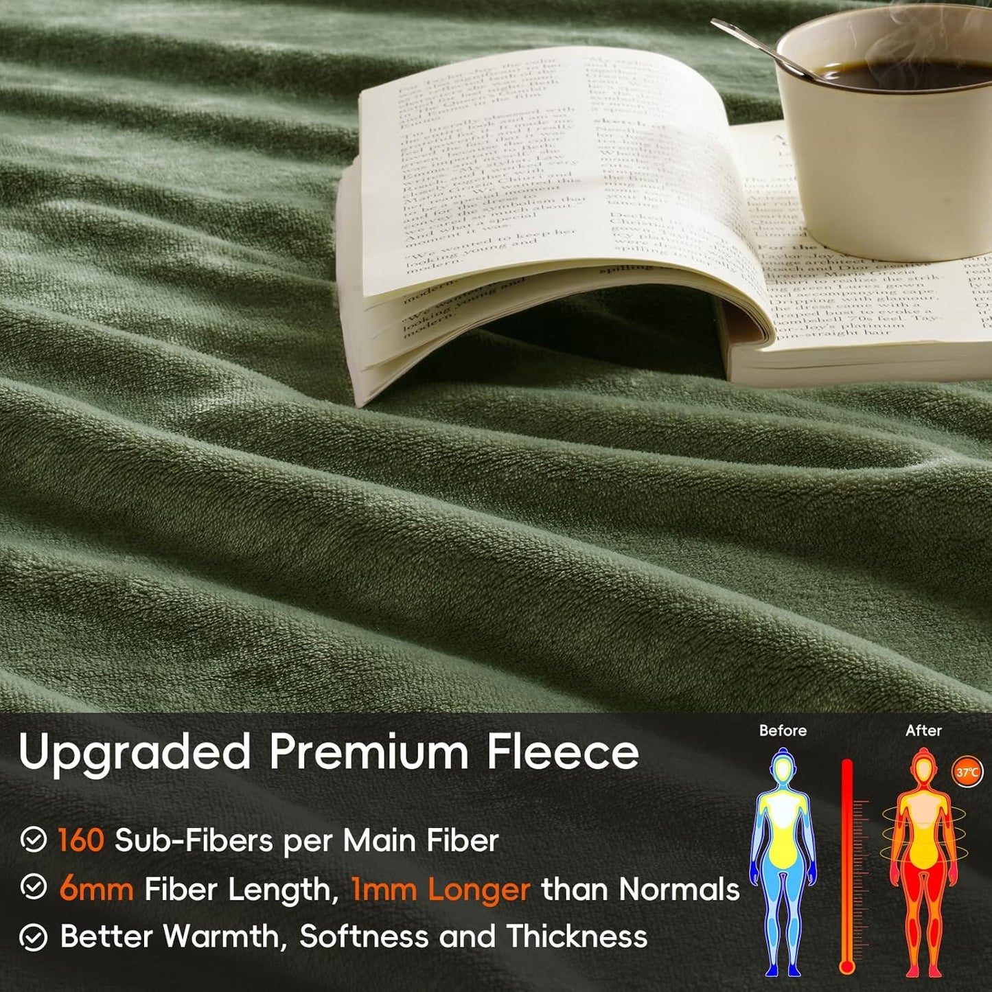 PHF Ultra Soft Fleece Blanket Queen Size, No Shed No Pilling Luxury Plush Cozy 300GSM Lightweight