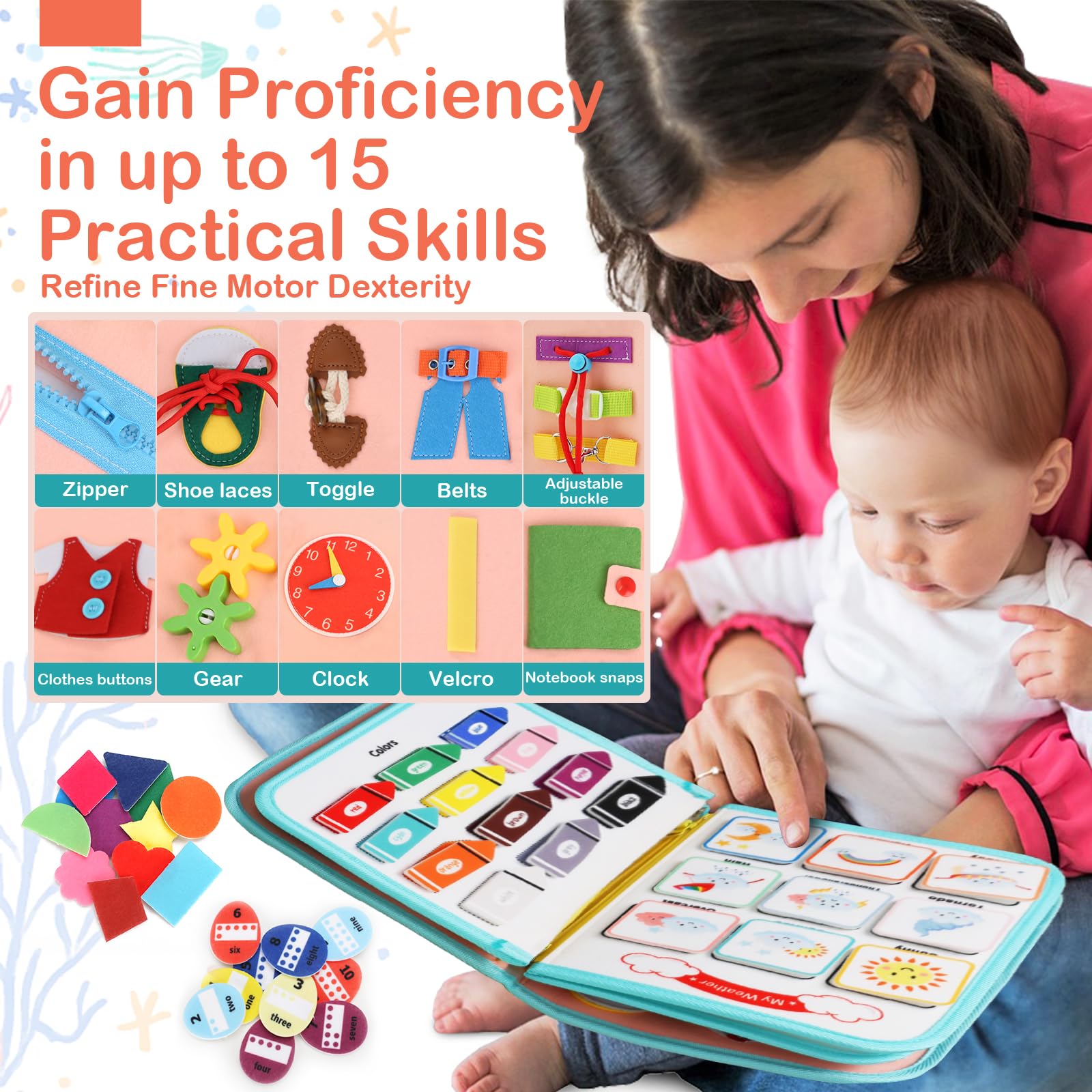 Teefrye Toddlers Busy Board Montessori Toys for Old 1-3 Year Girl Busy Book