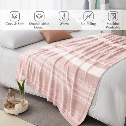 WRENGONGE Pink Throw Blanket, 50x70 Soft Cozy Striped Throw Blankets for Couch, Sofa, Bed, Travel