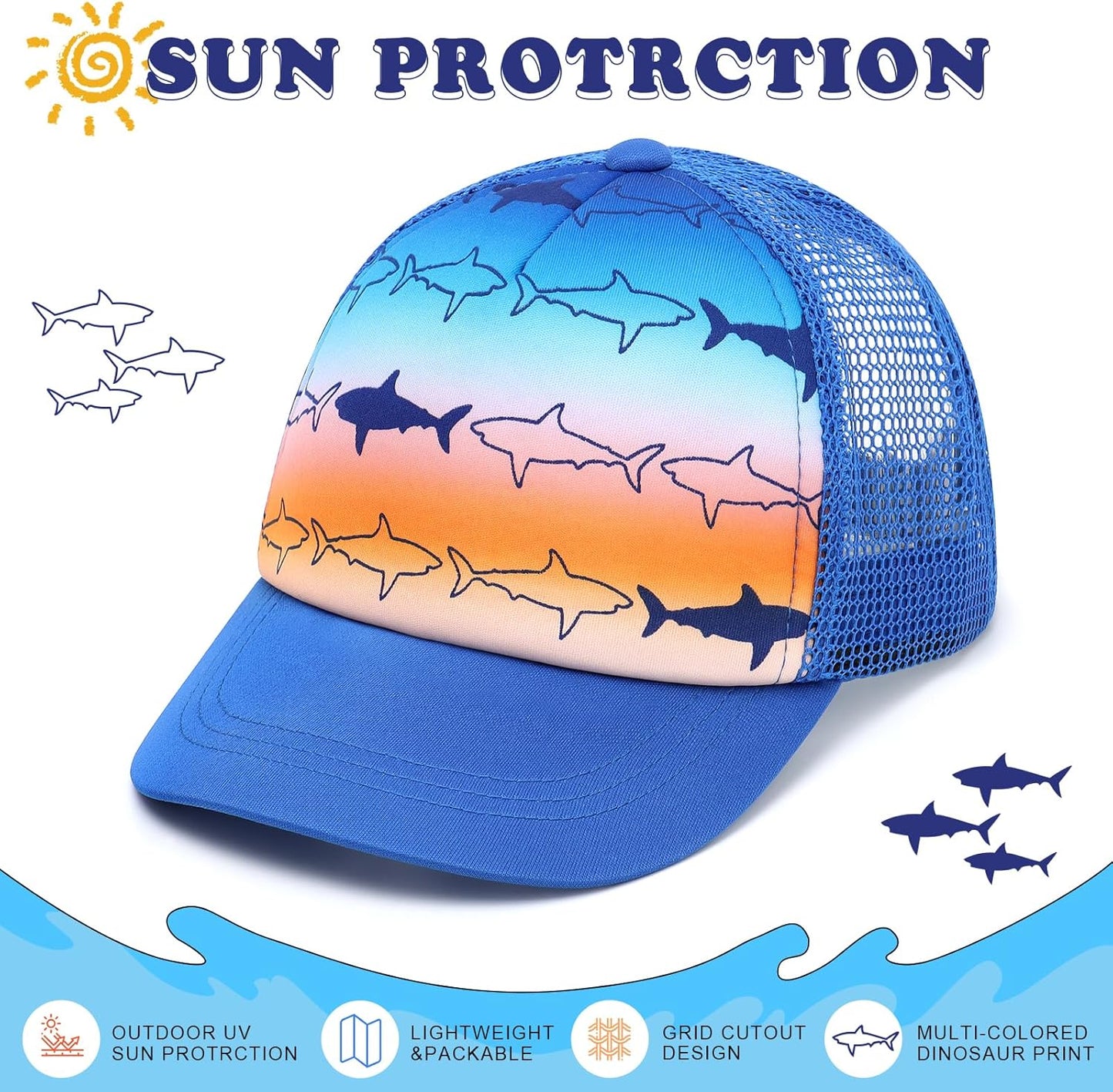 Duoyeree Toddler Baseball Cap Baby Cap Sun hat Print Dinosaur Pattern and Solid Color hat Kids boy Girl Age 0-8t