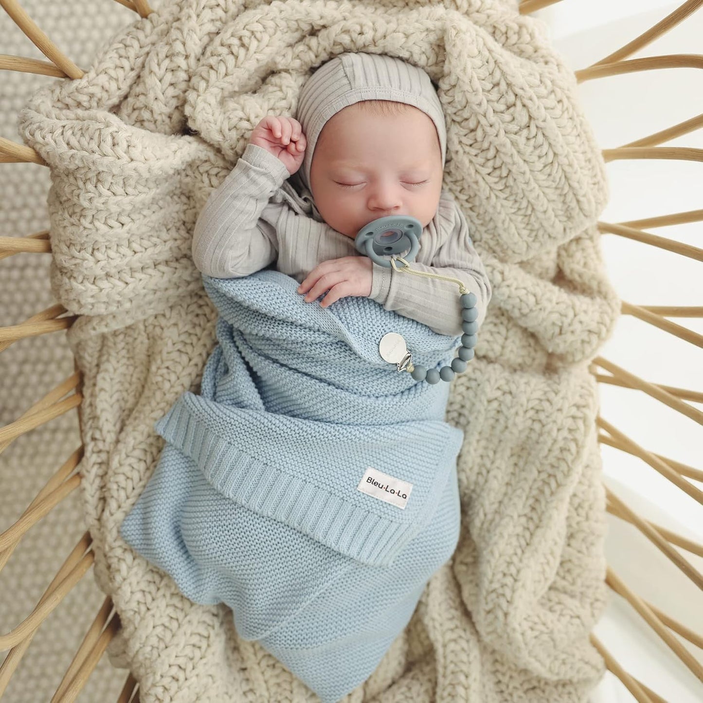 Organic Cotton Heritage Knit Receiving Blanket for Boys - 100% Luxury Soft Organic Cotton - Warm
