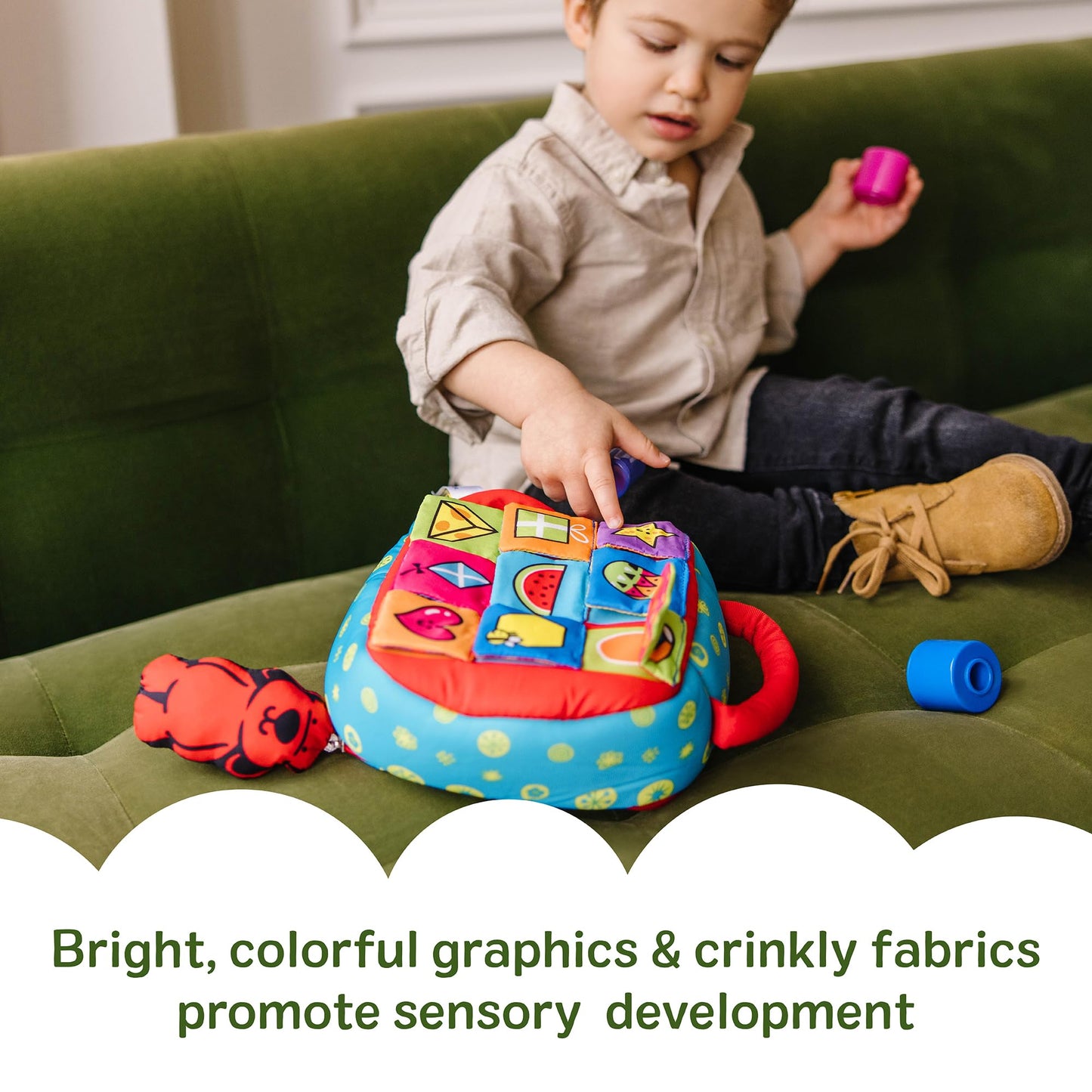 Melissa & Doug K’s Kids Take-Along Shape Sorter, 9 Textured Building Blocks & Soft Sensory Activity